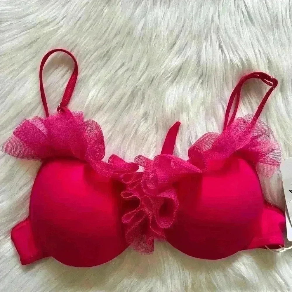 Brazilian Bikini Ruffle Embellished Bikini Top Large NWT